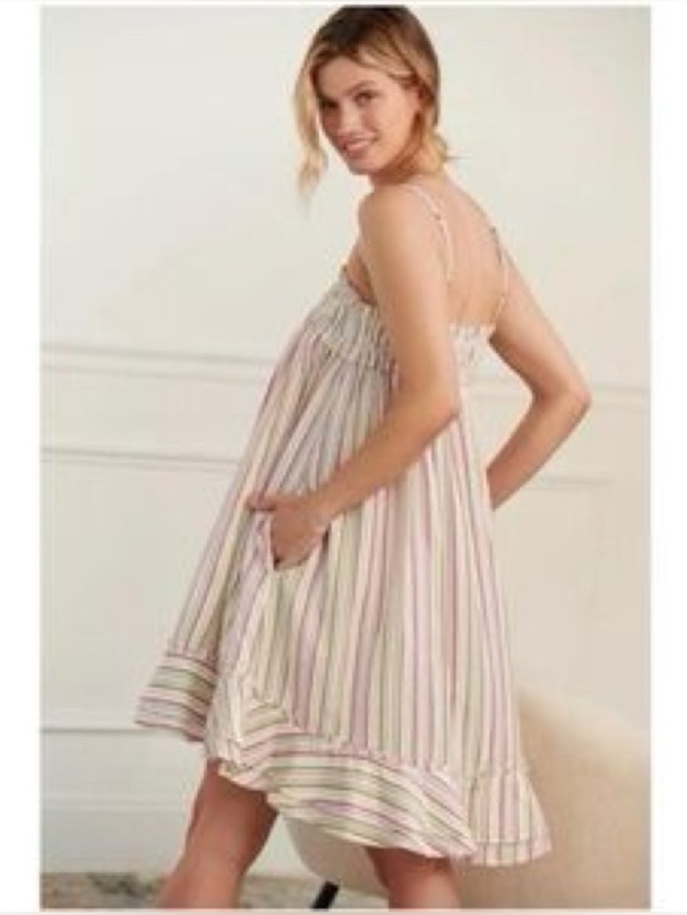 Anthropologie Striped Smocked Shift Mini Dress medium veuc